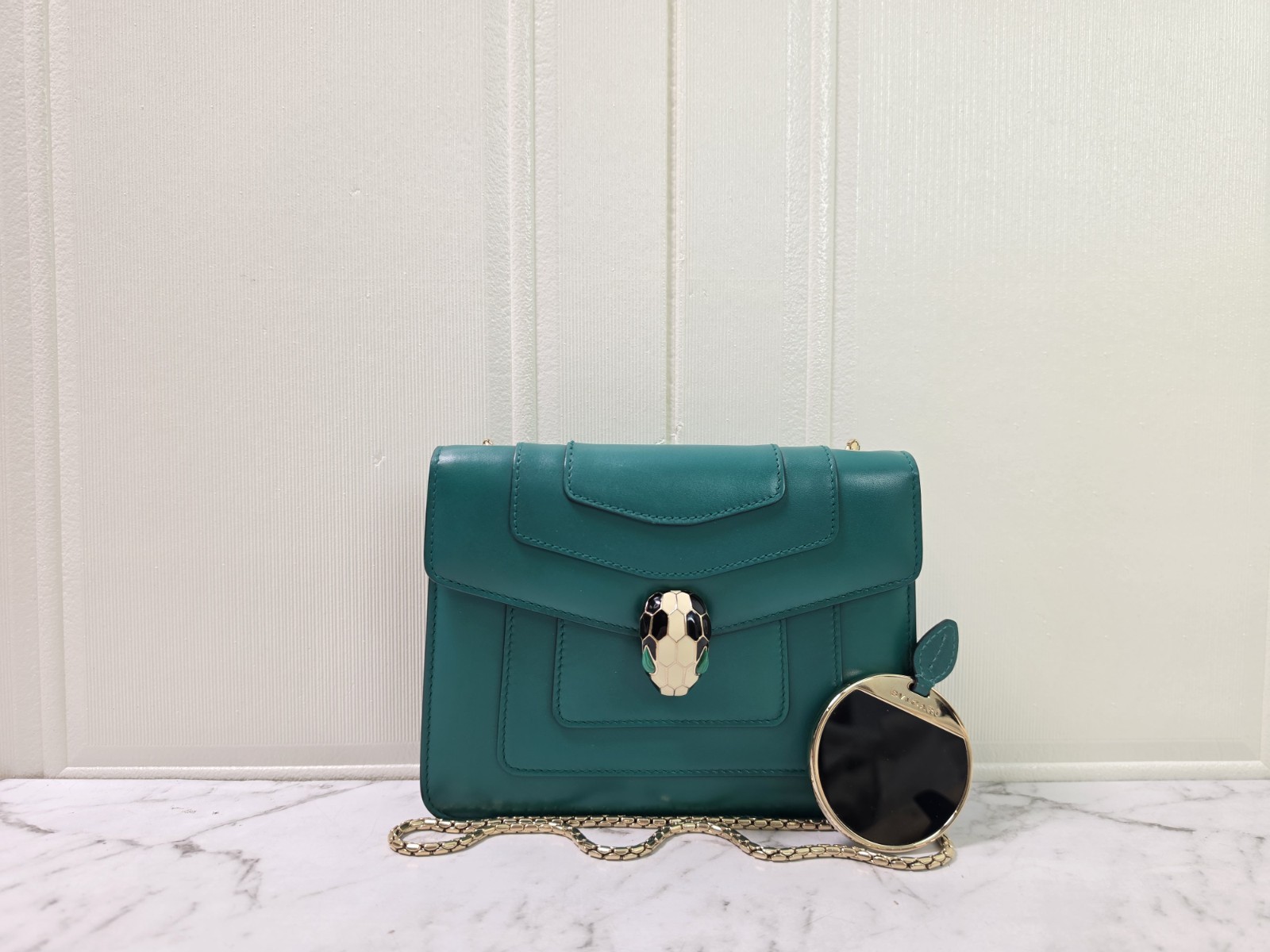 Bvlgari Serpenti Forever Green Leather Shoulder Bag Snake Head 20cm
