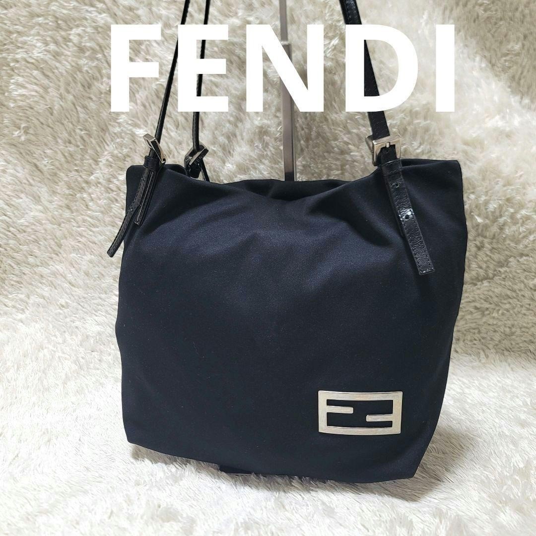 [Used] Fendi Mamma Baguette Black Cotton Jersey Leather Shoulder Tote Bag 31cm