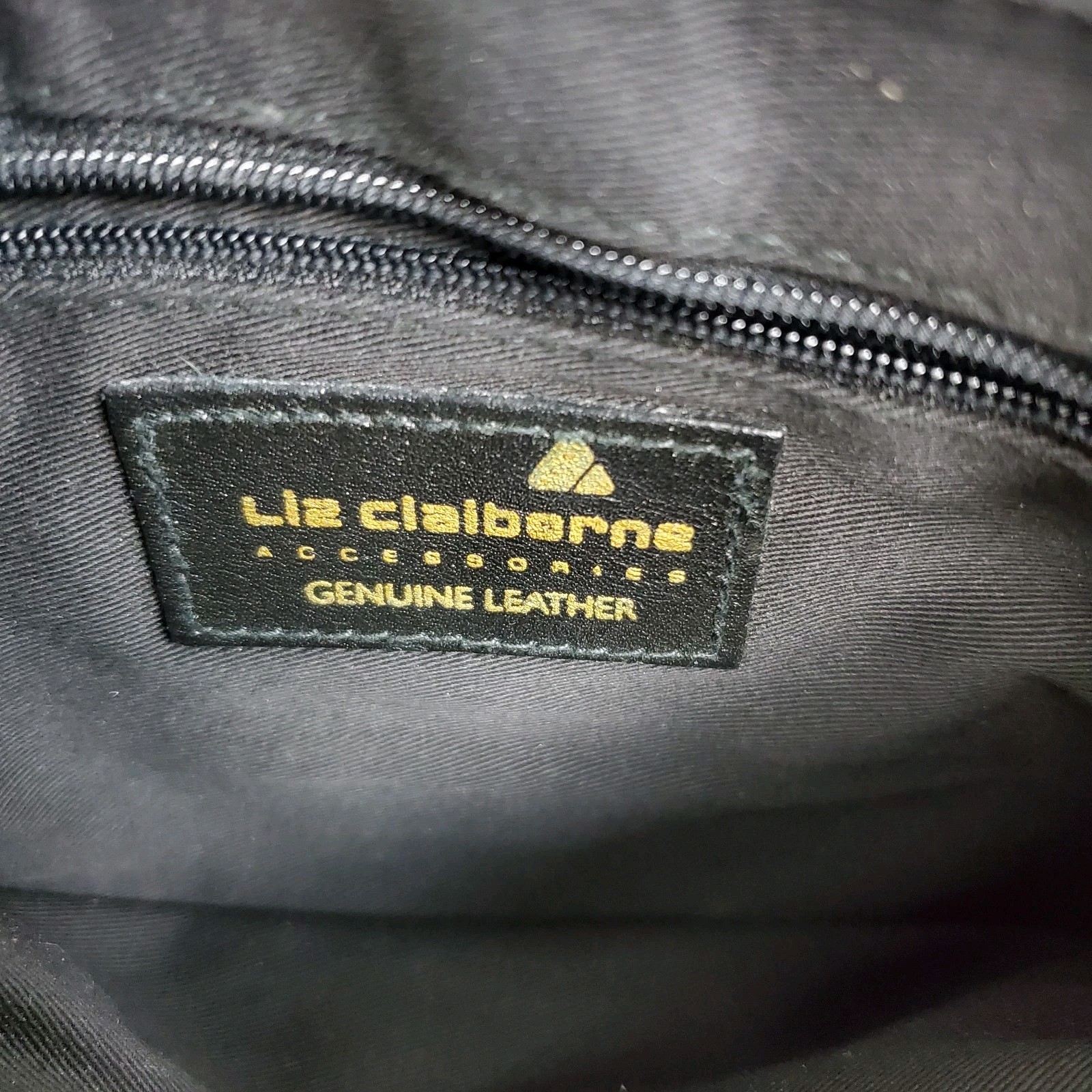 Vintage 90s Liz Claiborne Black Pebble Leather Crossbody Bag with Brown Trim