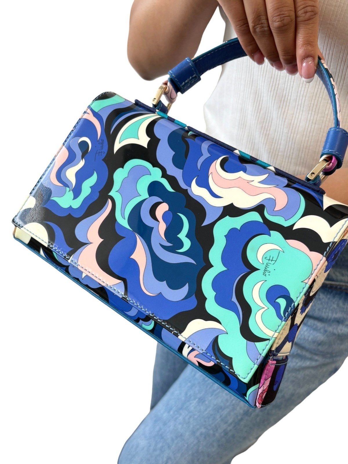 EMILIO PUCCI Vintage Logo Psychedelic Printed Multicolor 2way Bag Blue 902568
