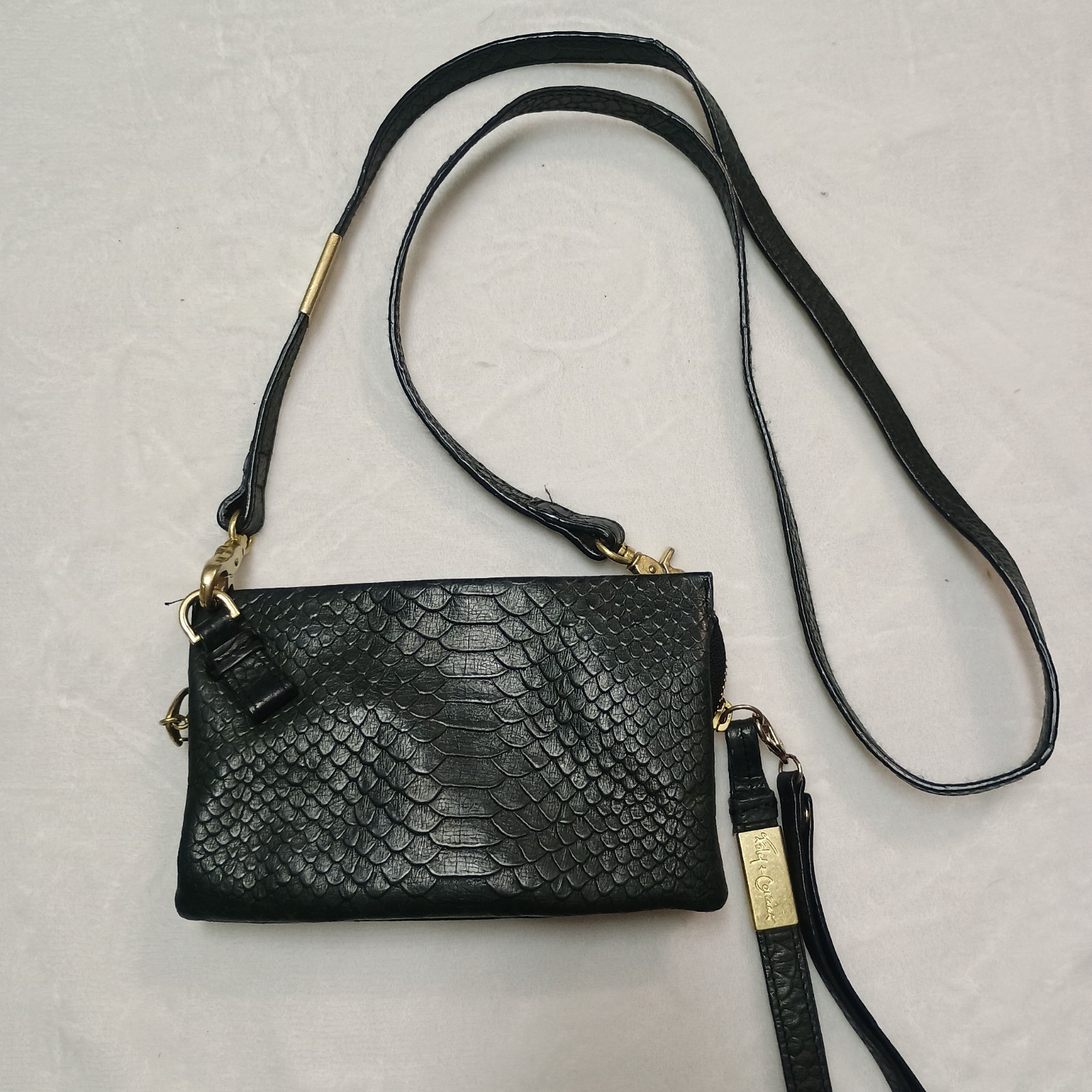 Foley & Corinna Dark Blue Grey Snake Skin Texture Crossbody Wristlet Purse