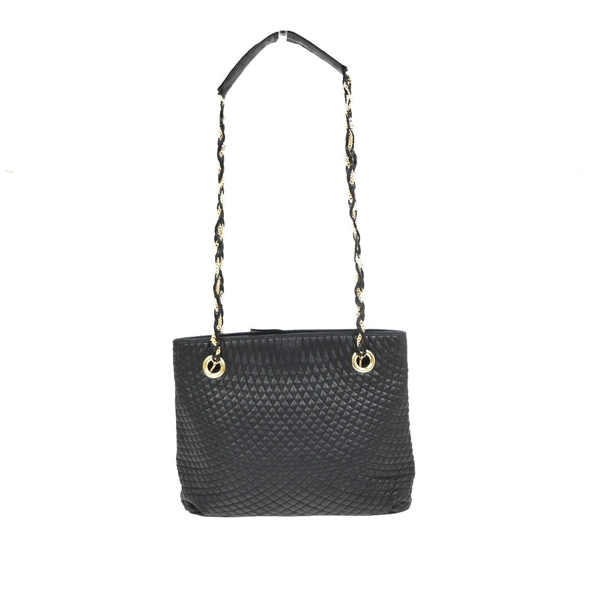 BALLY B Logo Quilted Chain Shoulder Bag Leather Black GHW Switzerland 01CA846