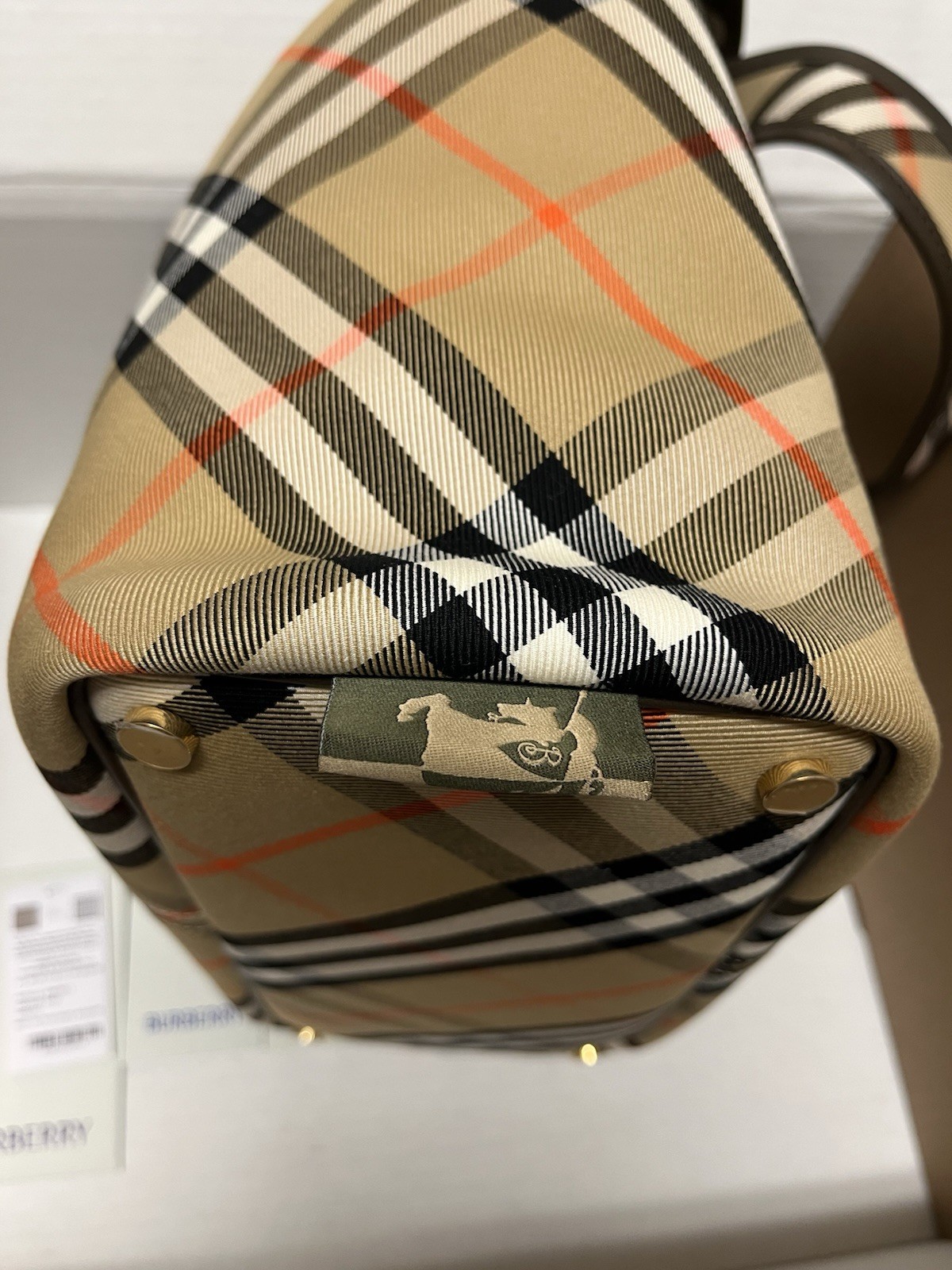 Burberry Small Check Cotton Twill Tote Bag Sand