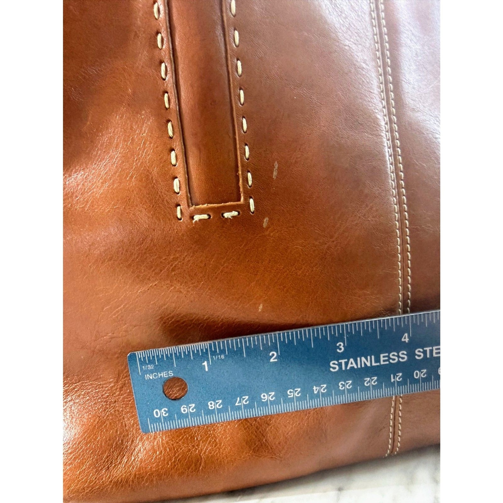 Fossil Cognac Brown Leather Shoulder Bag Tote Purse Vintage Key Charm 75082