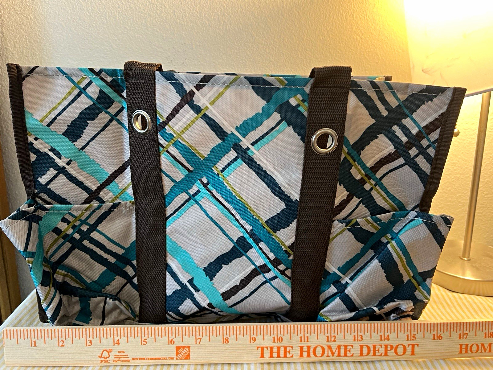 Thirty-One Organizing Utility Tote Bag Sea Plaid Pocket Organizer NWOB