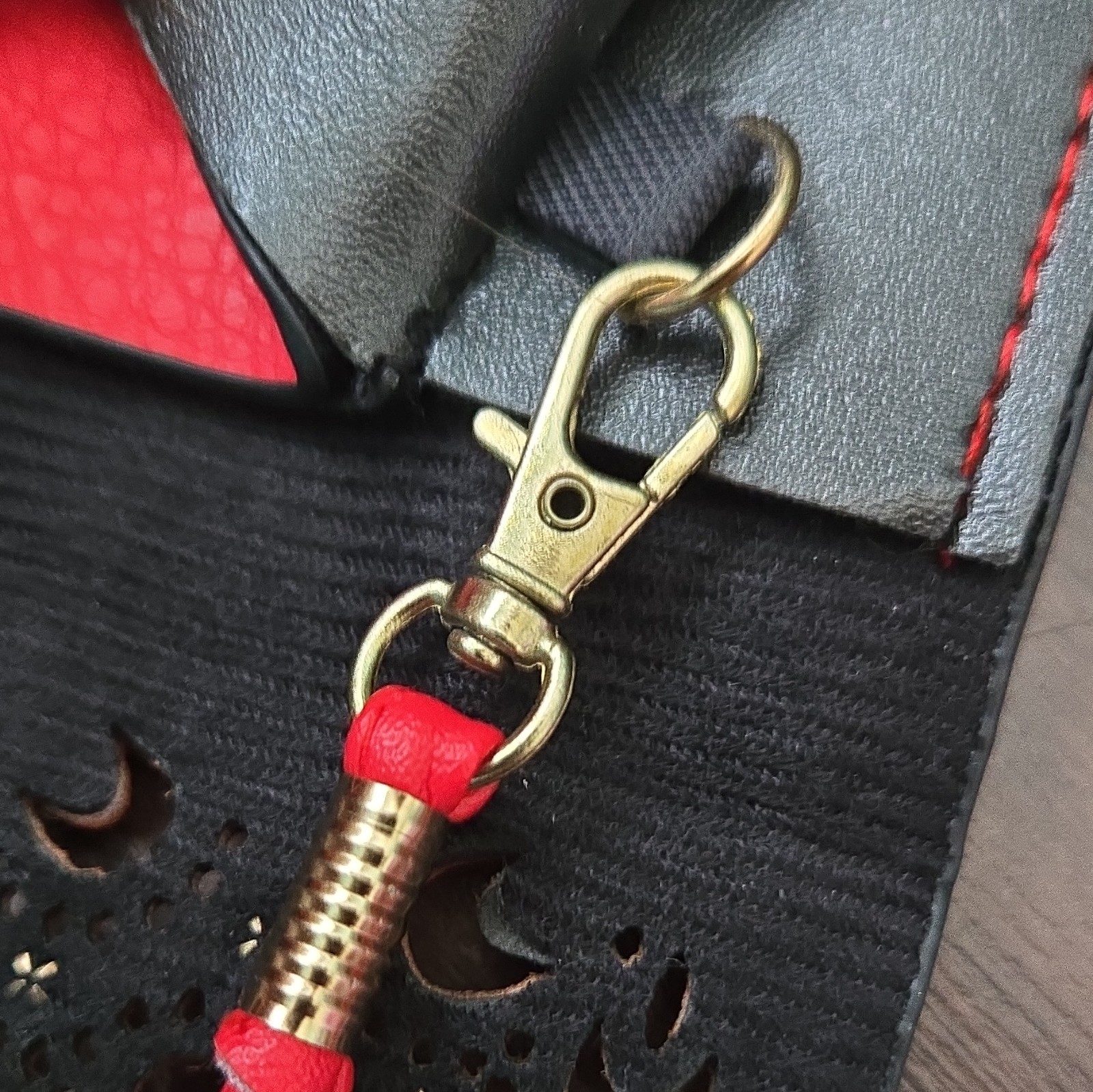 Red Small Floral Cutout Studded Crossbody Bag Turn Lock Detachable Strap