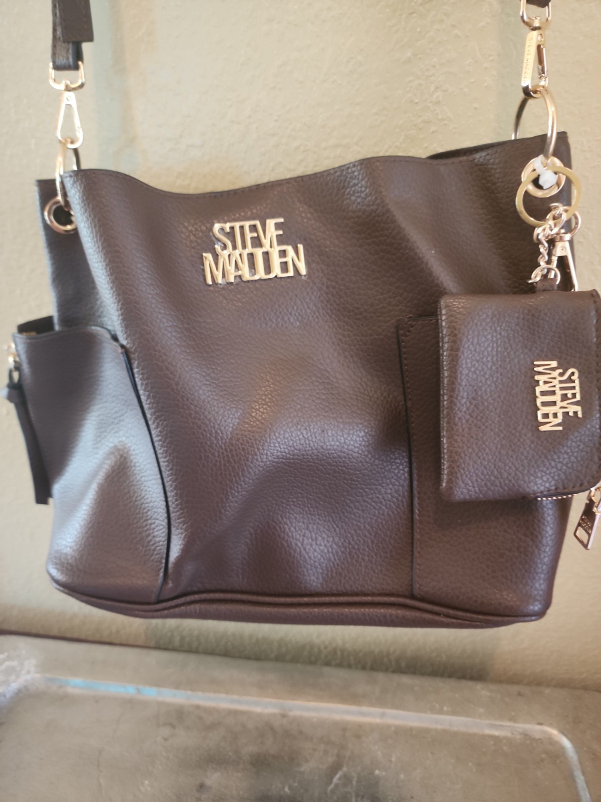 Steve Madden Brown Shoulder/Crossbody Tote Satchel w/Coin Pouch 10.5″ Tall x 14″