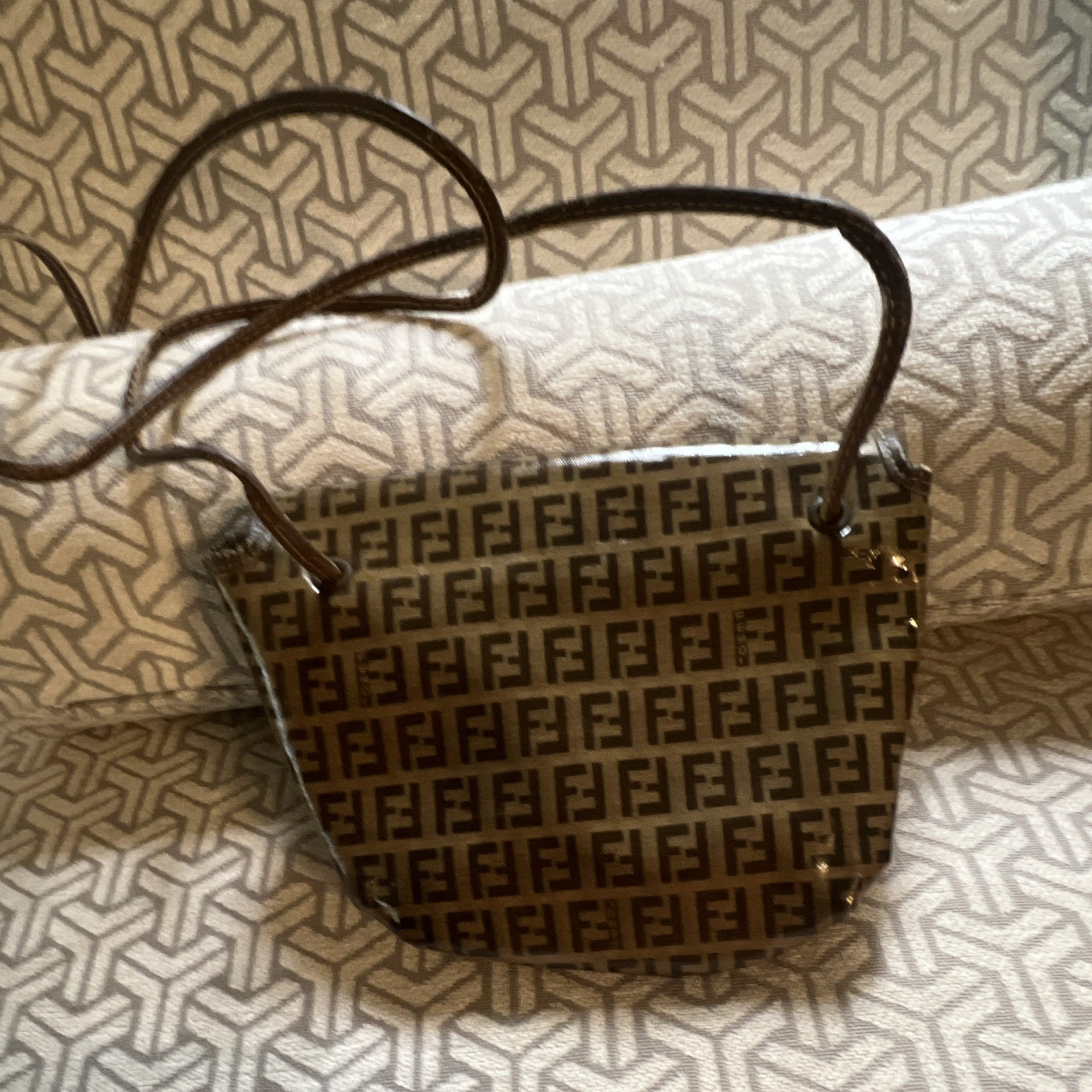 Fendi Zucca FF Brown/Beige Small Crossbody Bag Gold Hardware Magnet w Strap