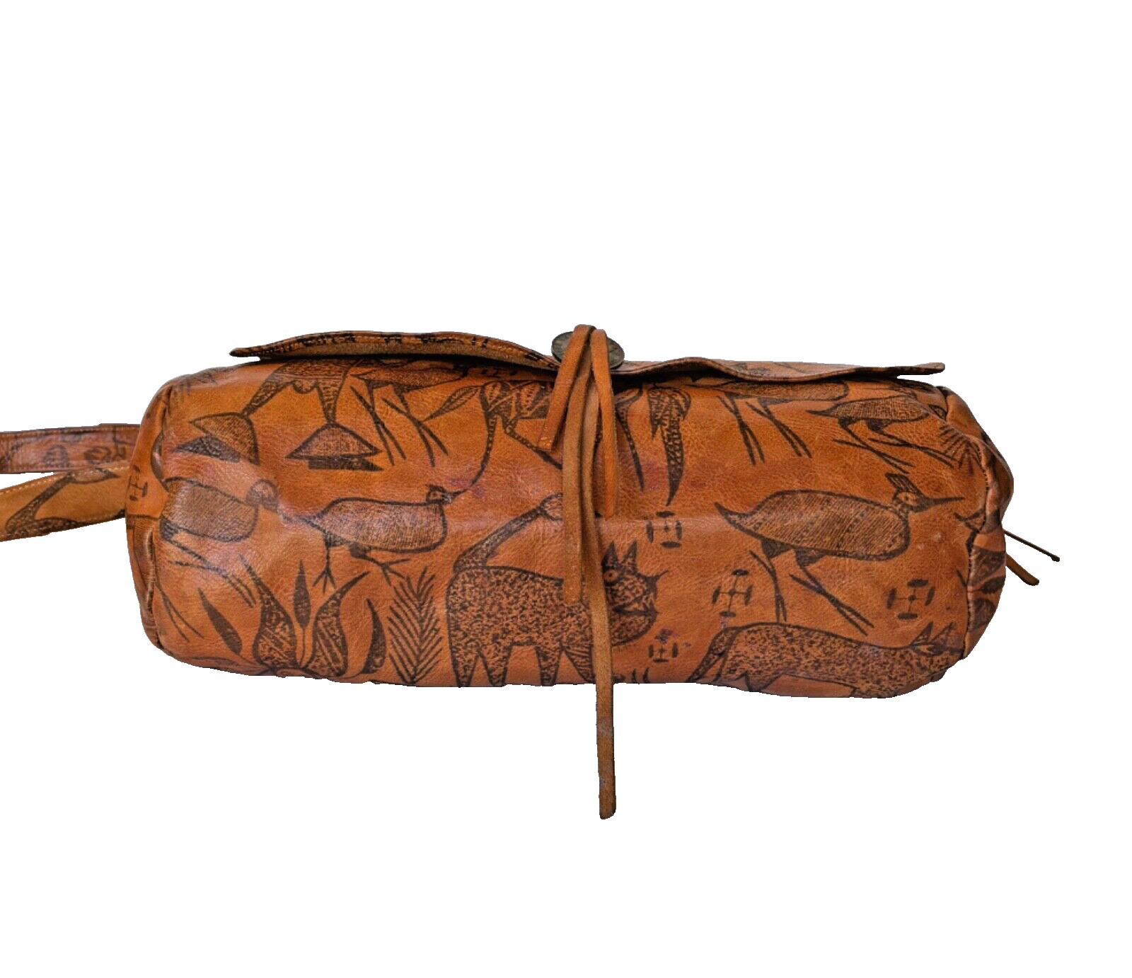 Jill Stuart Leather Shoulder Bag Purse West African Motif Boho Style 13″x9″ READ