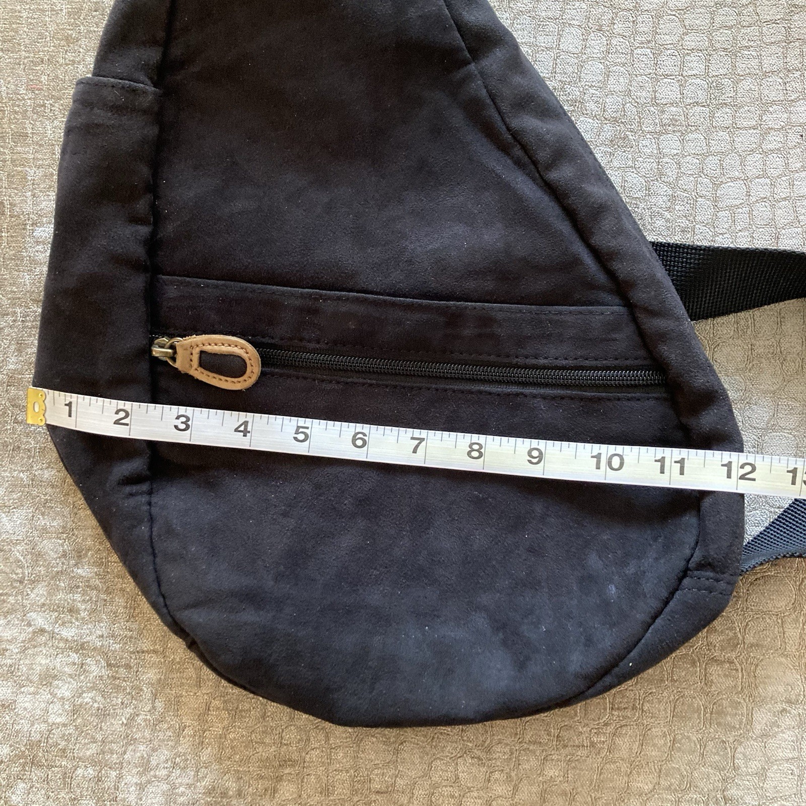 Vtg LL Bean AmeriBag Healthy Back Sling Backpack Black Microsuede 17” x 12”