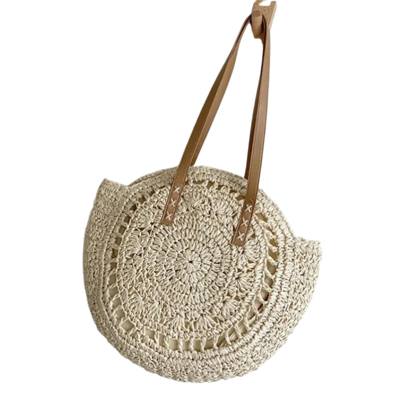 Summer Round Straw Woven Beach Shoulder Tote Bag Large Capacity