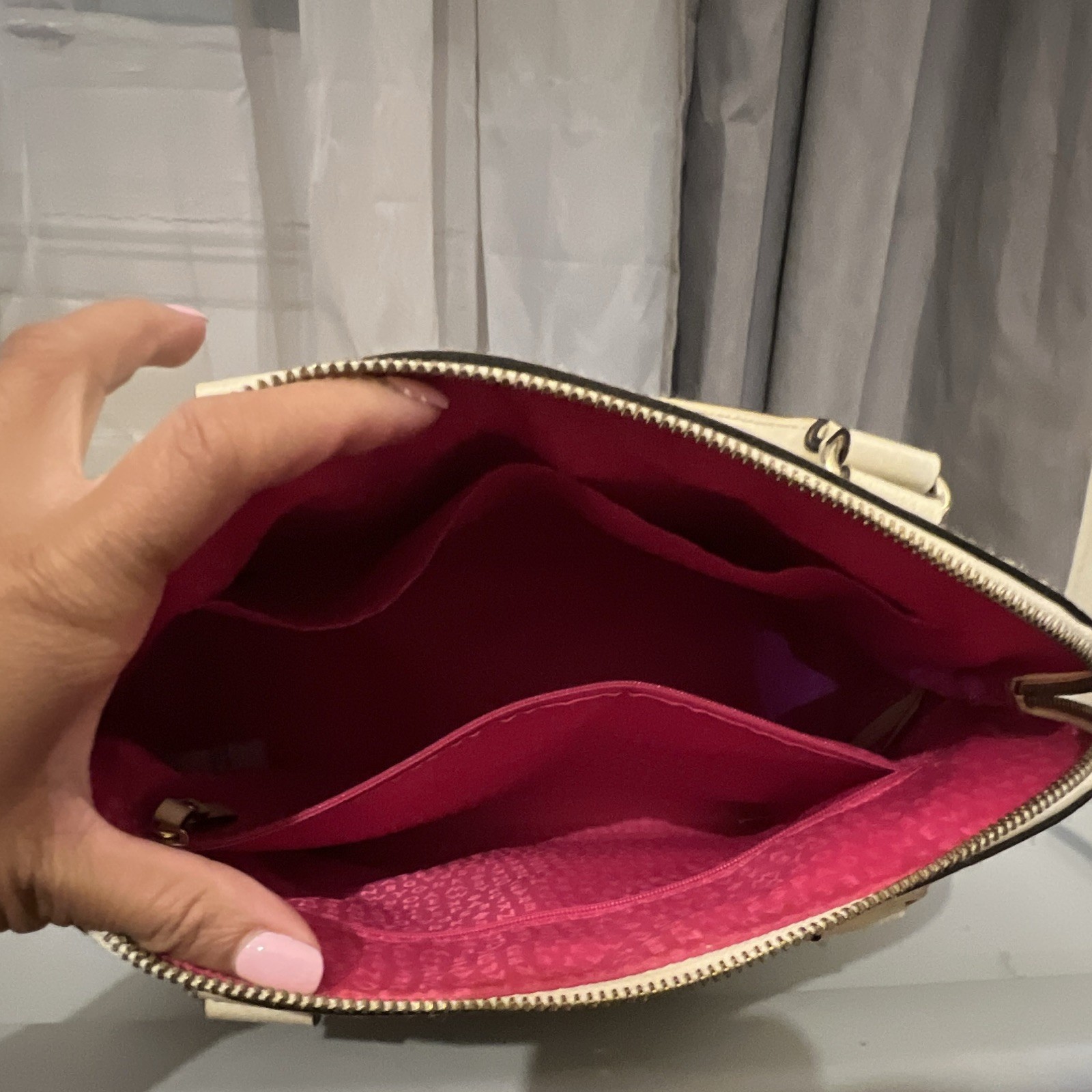 Kate Spade New York Ivory Pebbled Top Handle Satchel Zip Detachable Strap Pink