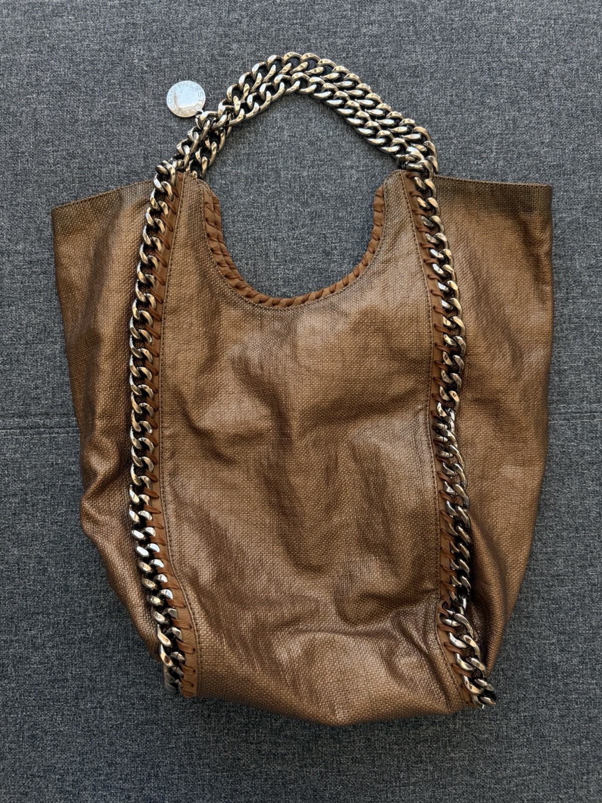 Stella McCartney Falabella Large Bronze/Gold Chain Shoulder Slouchy Bag Tote
