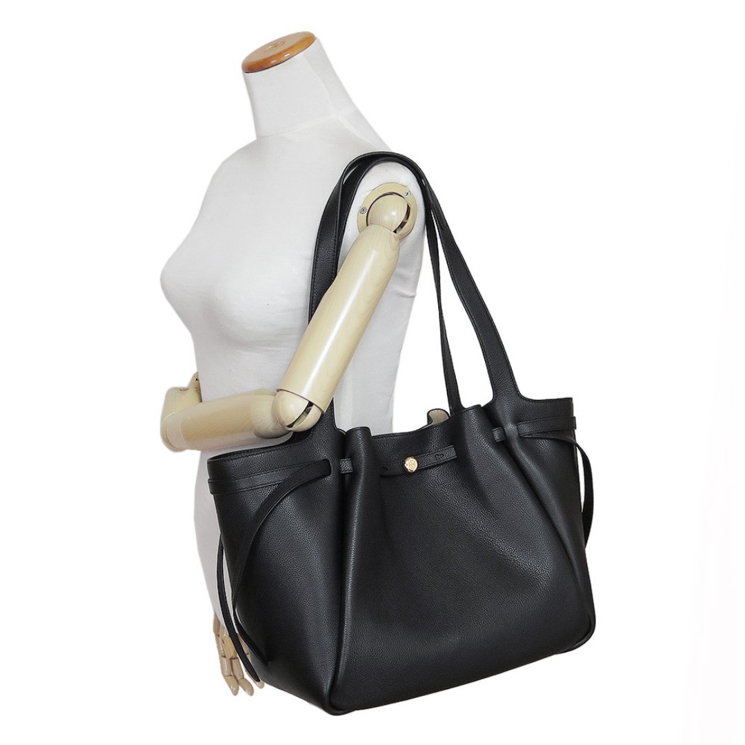 TORY BURCH Tote Bag Women s Romy 163388 001 Shoulder Bag Button Logo Leather Bla