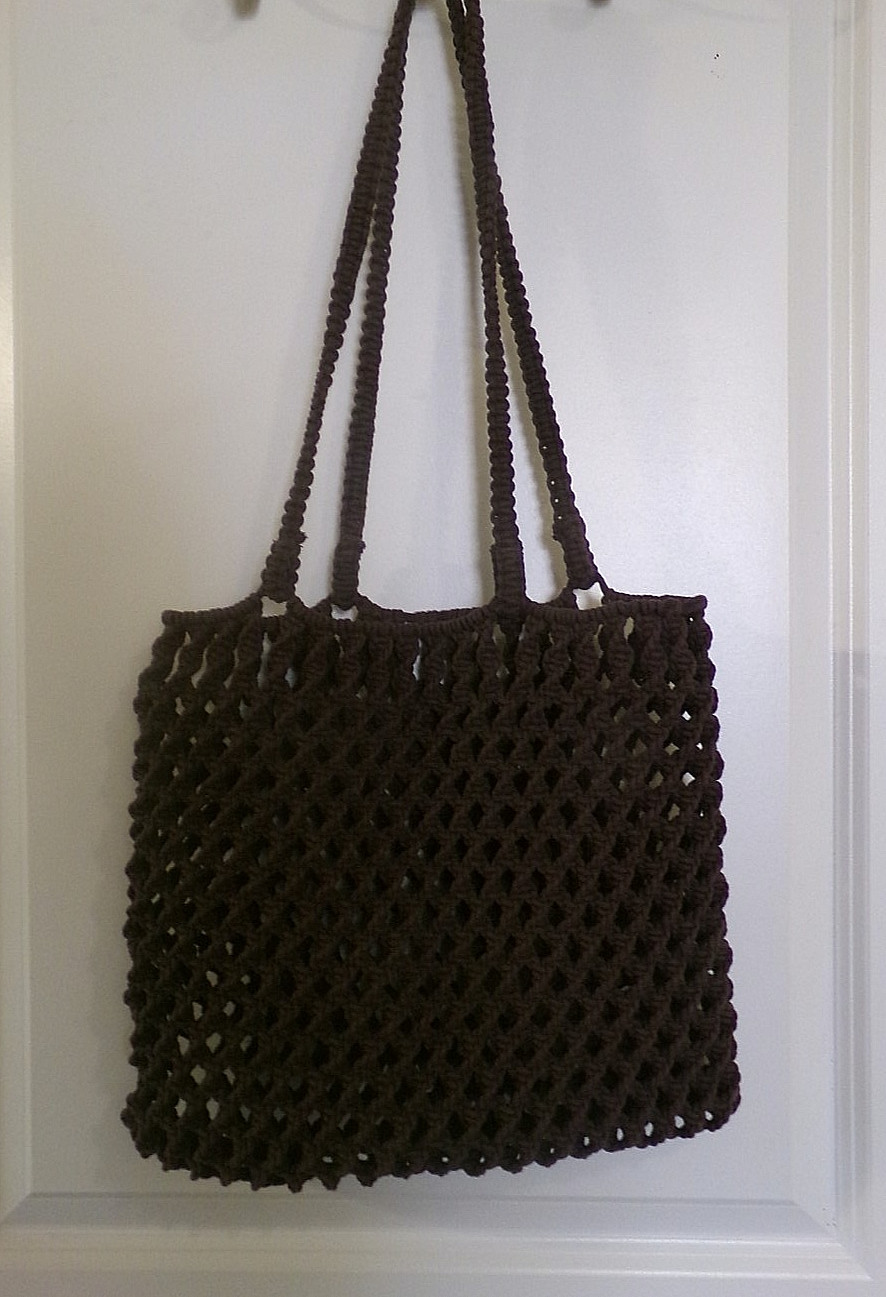 NWOT DARK BROWN OPEN WEAVE CROCHETED SHOULDER/TOTE BAG