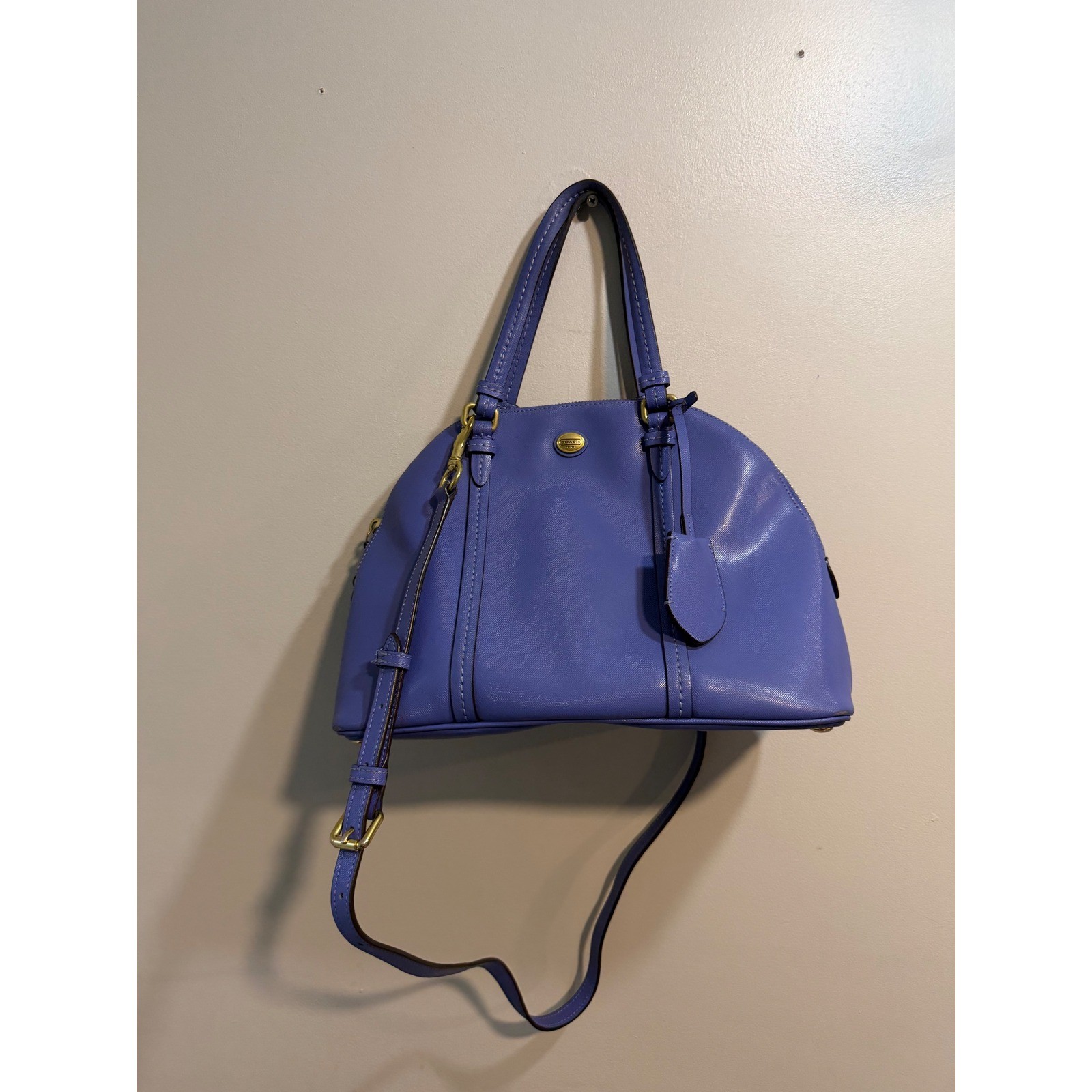 Coach Peyton Cora Domed Satchel Periwinkle Blue Saffiano Leather Bag F25671