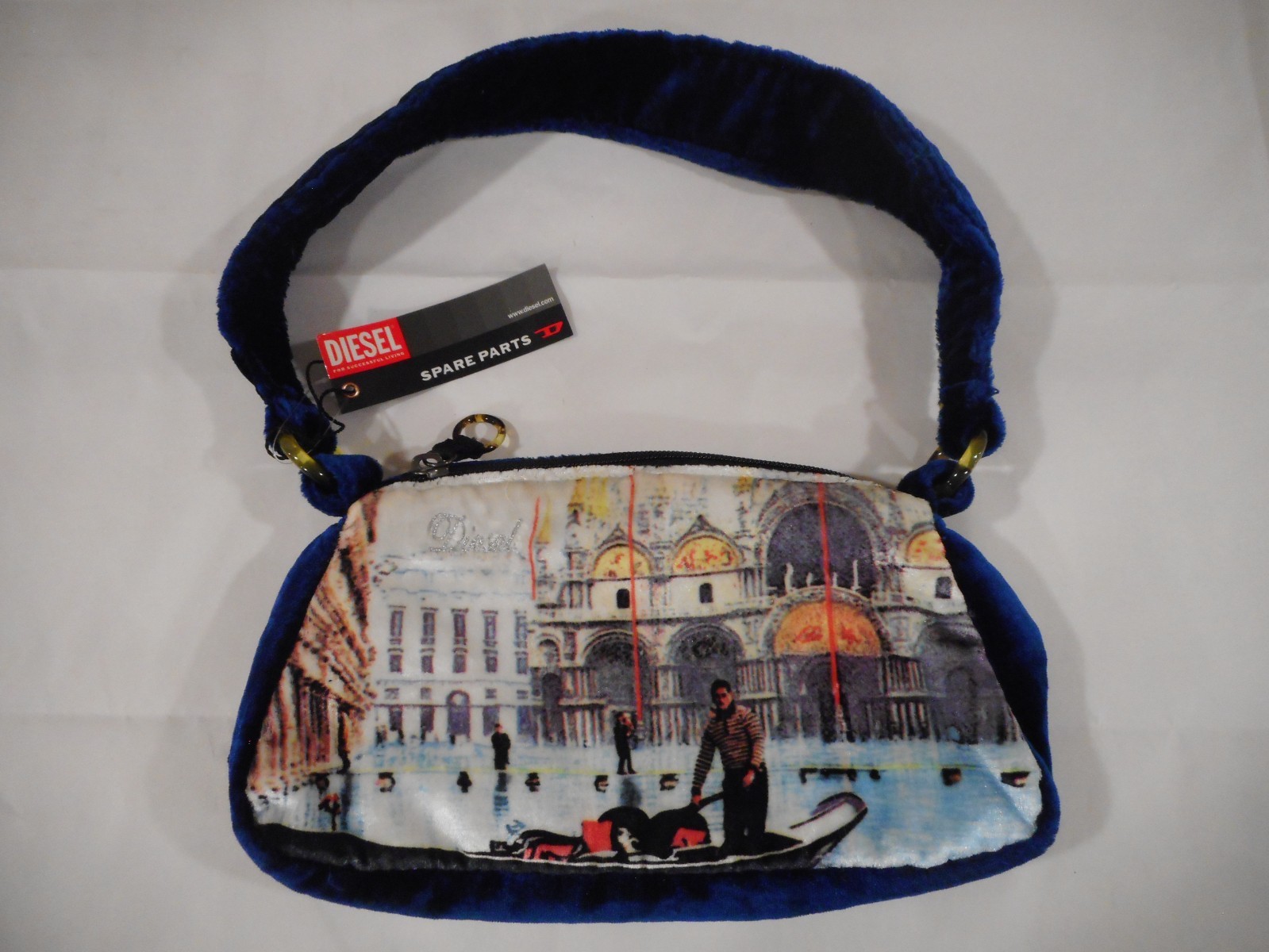 Diesel Spare Parts Venice Gondola Velvet Shoulder Bag with zipper