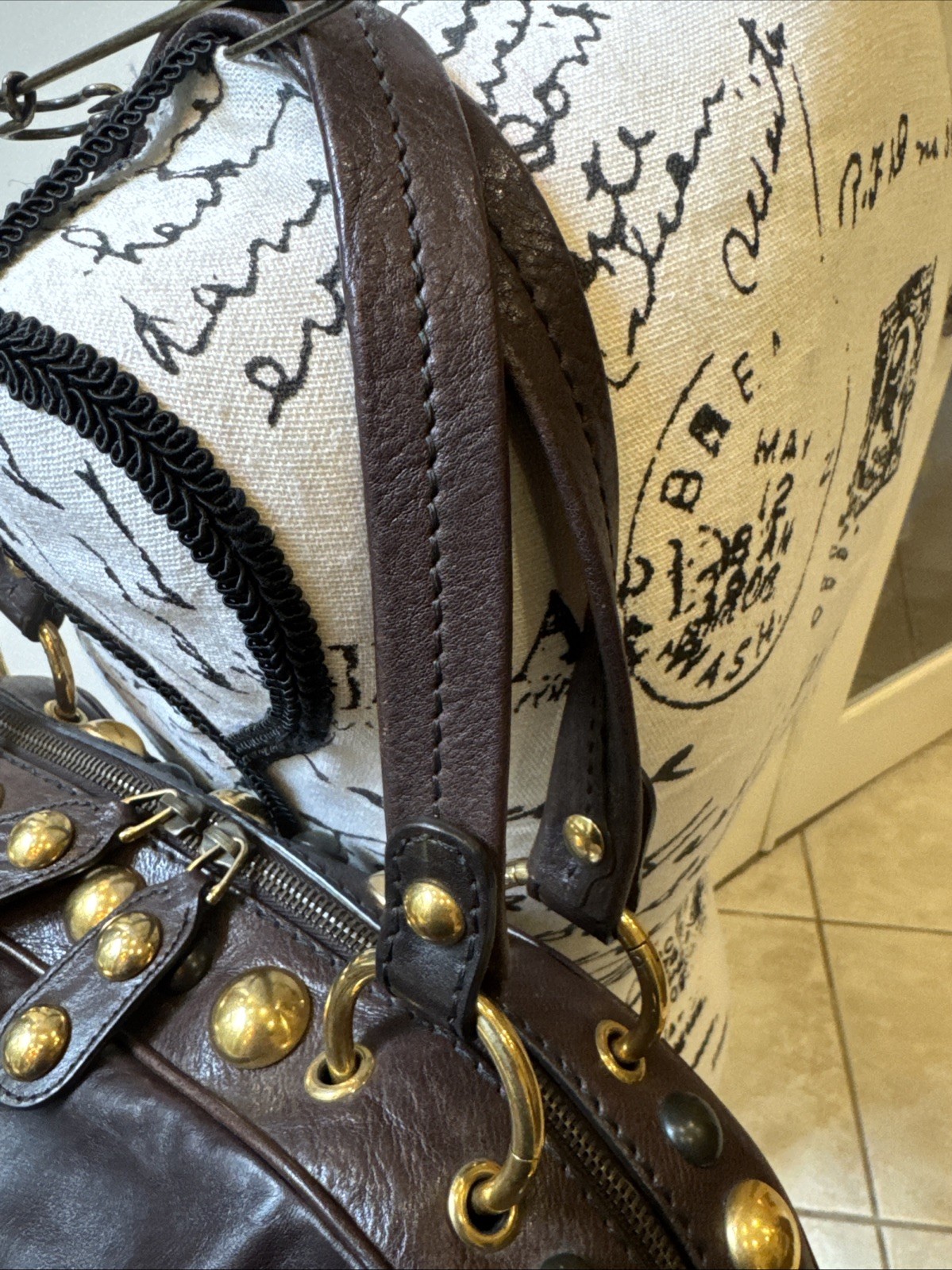RARE GUCCI CALF LEATHER BABOUSKA DOME HEART SATCHEL STUDS BAG CHOCOLATE BROWN