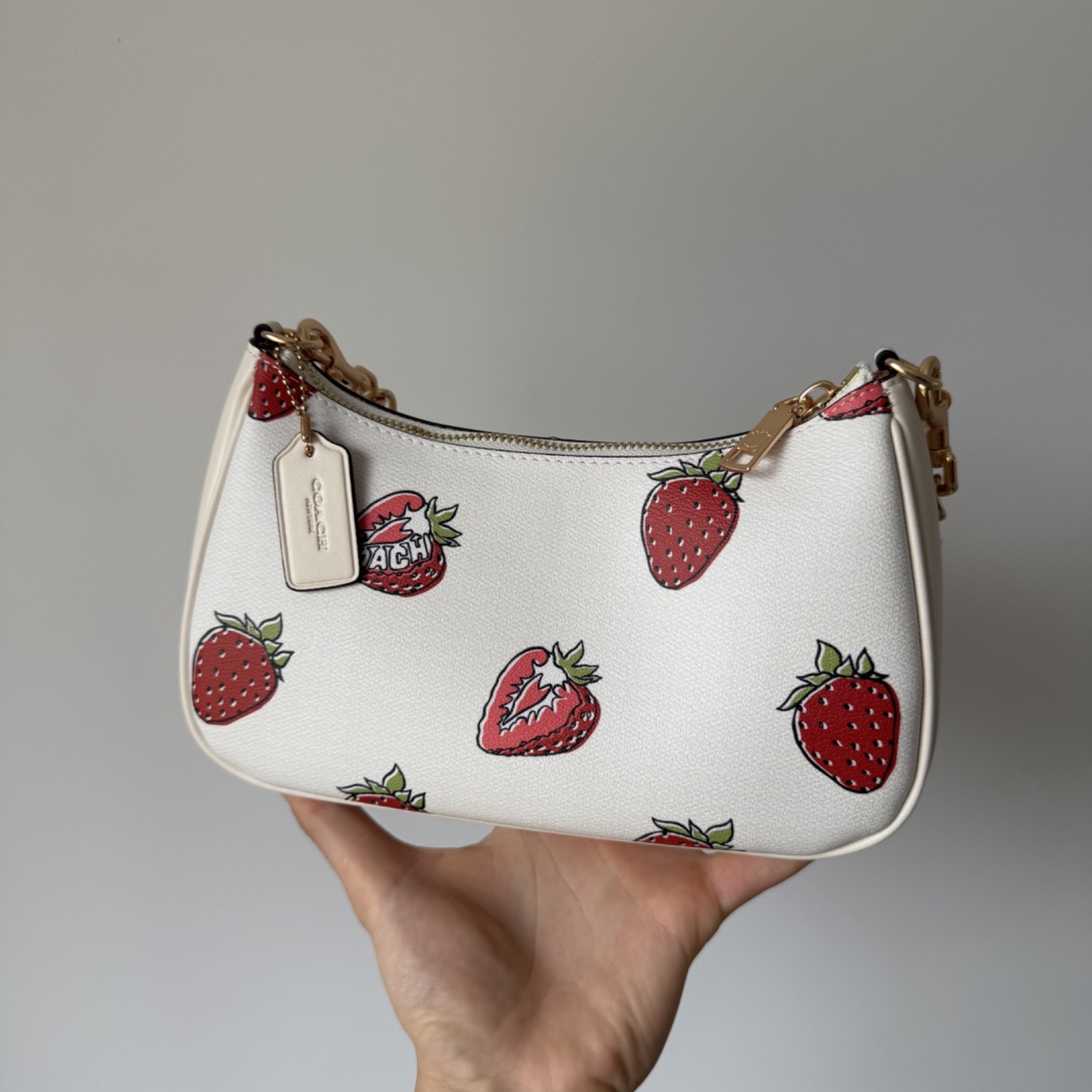Coach Teri Shoulder Bag With Strawberry Print Chalk Multi Canvas CAL62