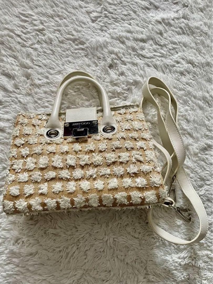 JIMMY CHOO Raffia 2Way Crossbody Bag White 18 x 23.5 x 10cm Women