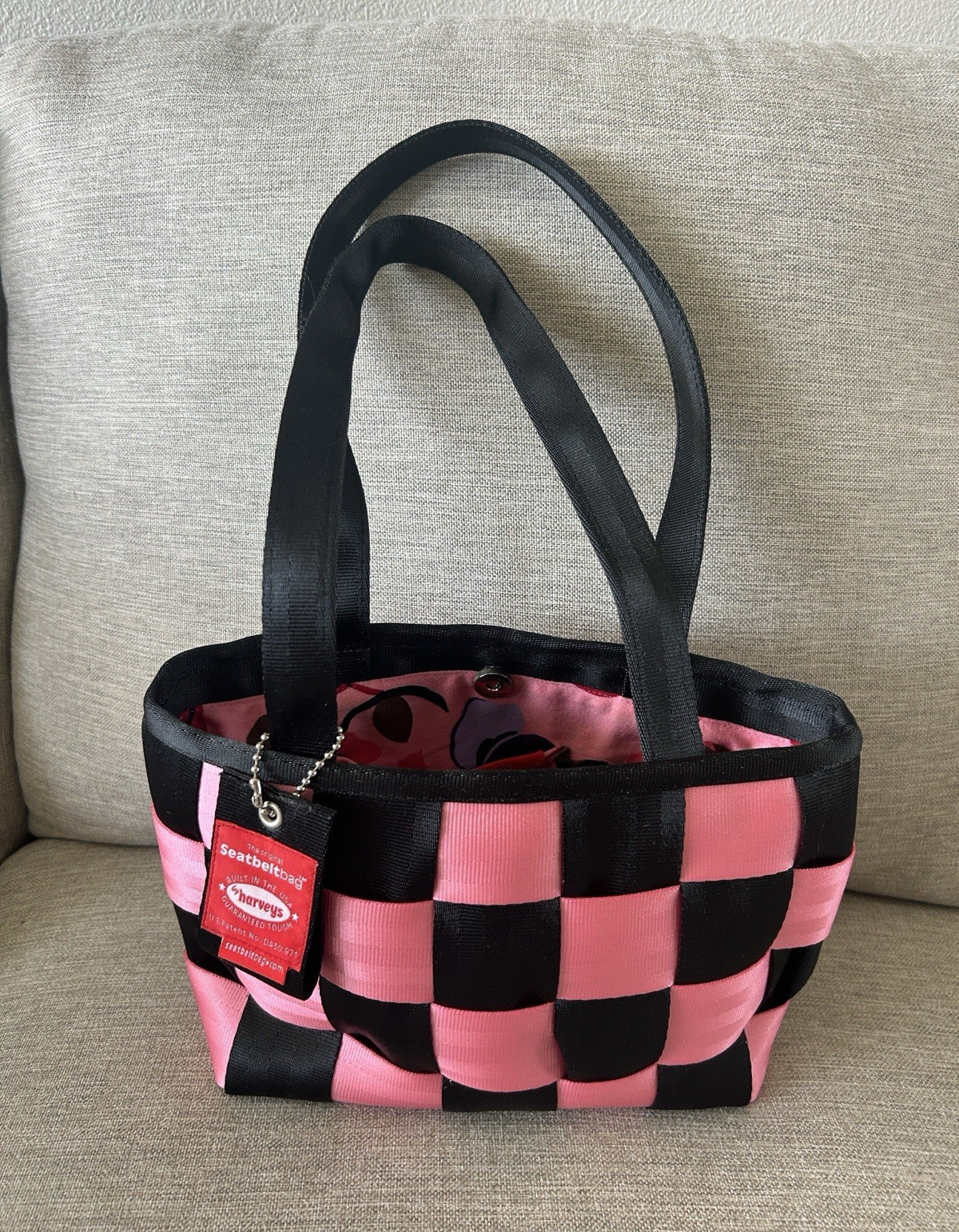 Harveys Seatbelt Pink & Black Checkered Tote Bag Medium Limited Edition #114