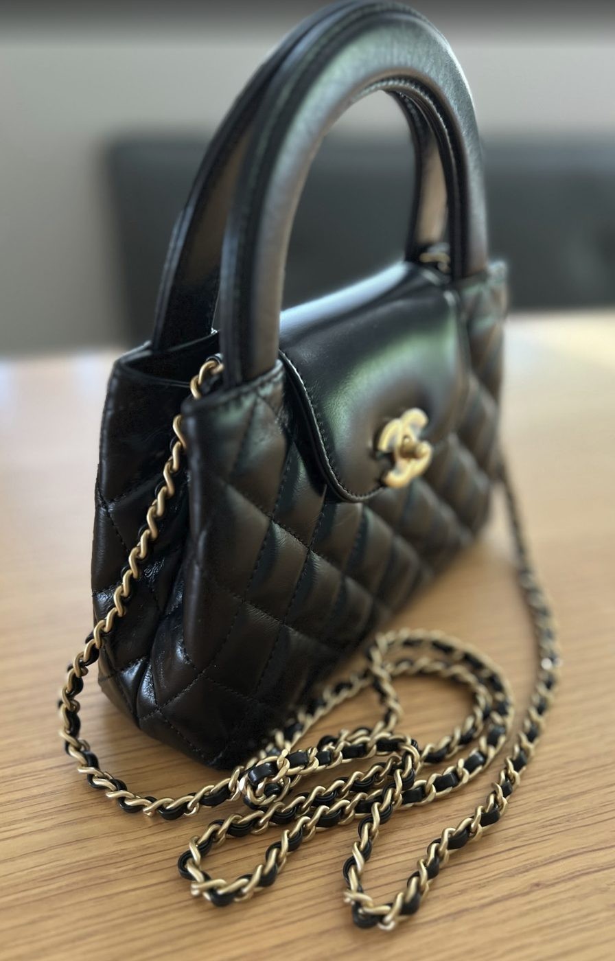 NEW Chanel Mini Kelly Top Handle Aged Calfskin Bag Black Brushed Gold Hardware