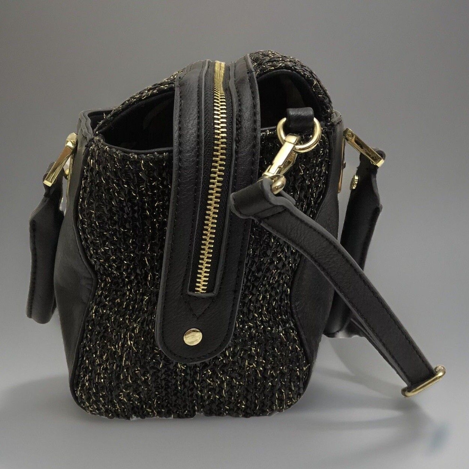 Large Cross Body Purse Black Gold Hardware & Sparkle Kate Landry Hand Bag