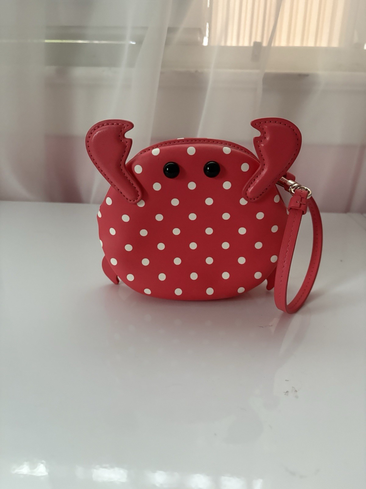 Kate Spade Shelly Wristlet Purse Red Polka Dot Crab Coin Bag Nautical Sea