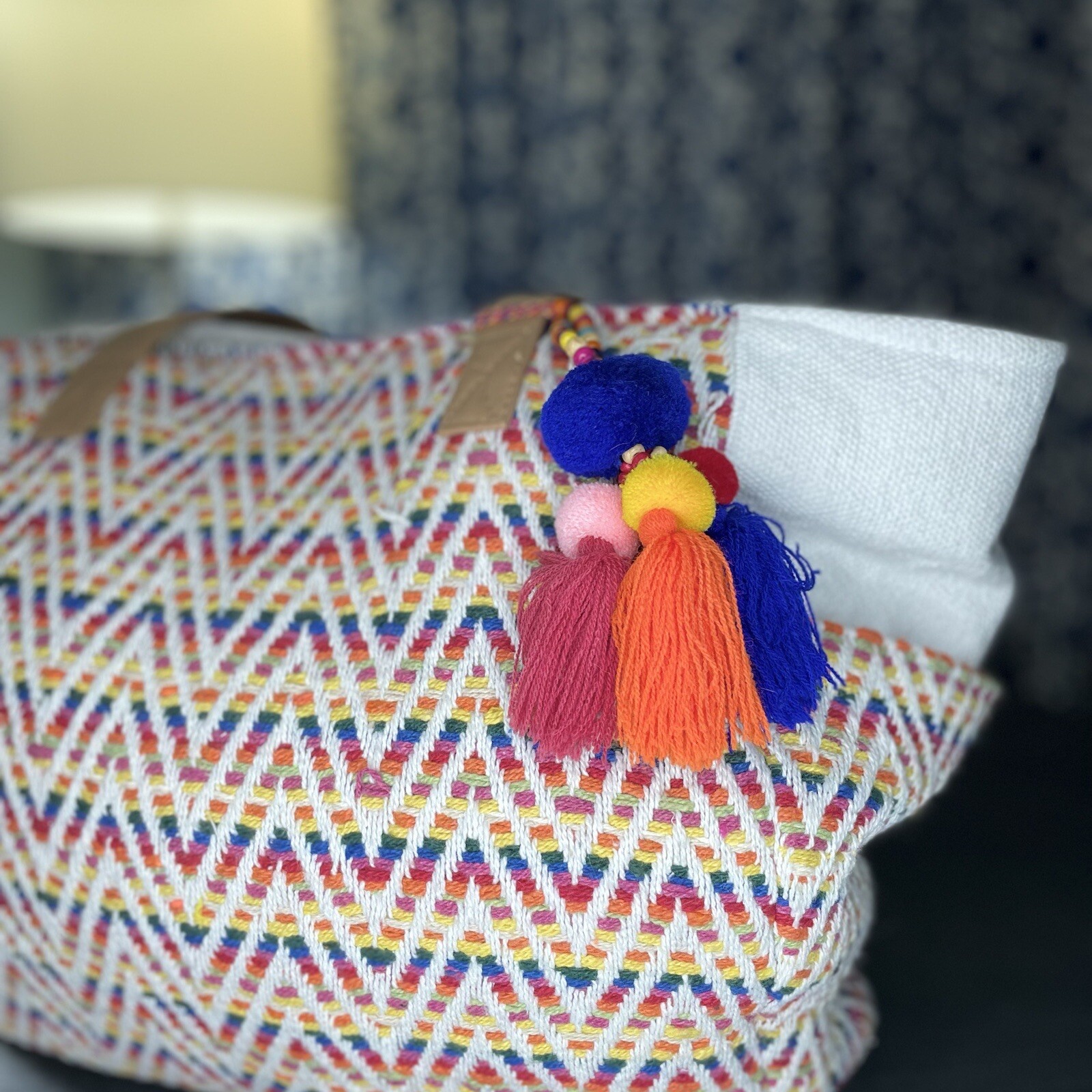 No Boundaries Caroline Aztec Boho Chevron Woven Beach Tote Bag