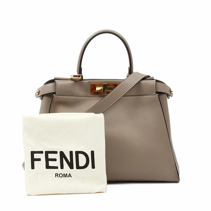 FENDI Peekaboo Medium 8Bn290 Greige Tortoiseshell Pattern 2Way Bag Graduation