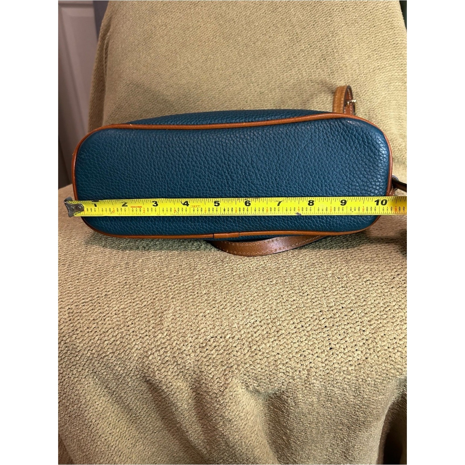 Dooney & Bourke Teal Pebble Leather Crossbody with Tan Trim and Gold Hardware