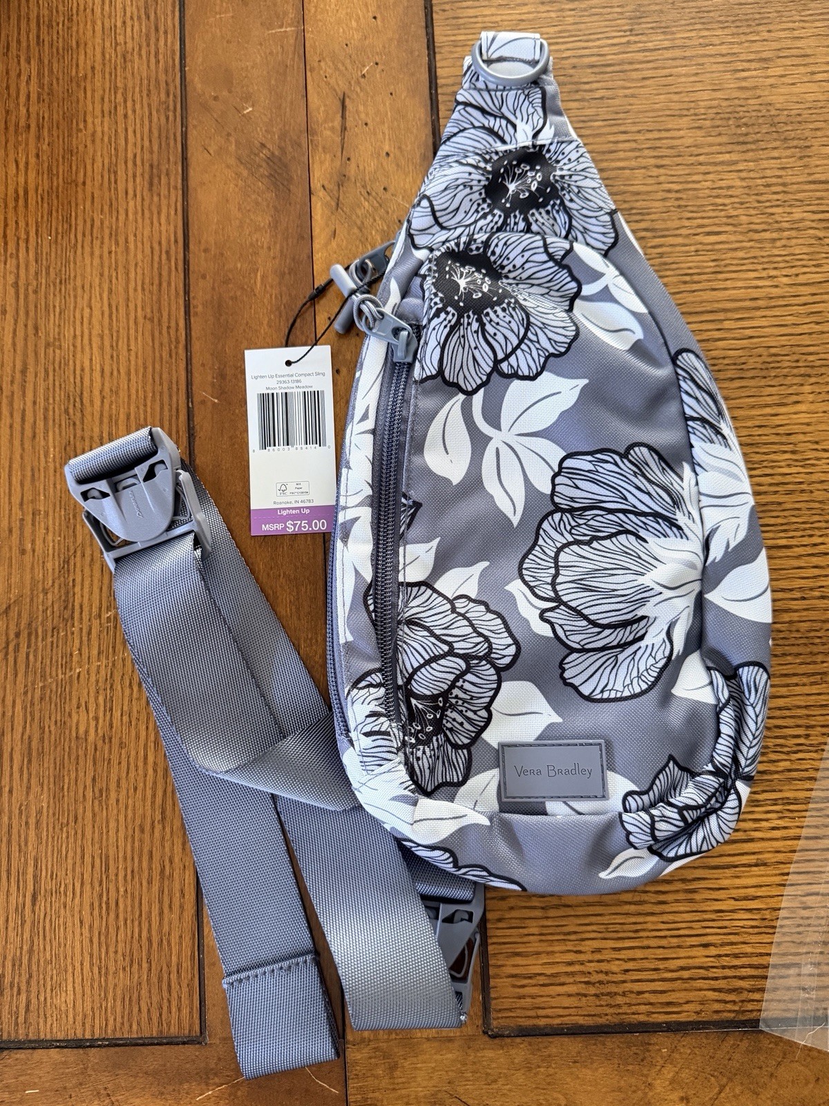 Vera Bradley Lighten Up Essential Compact Mini Sling Gray White Moon Shadow NWT