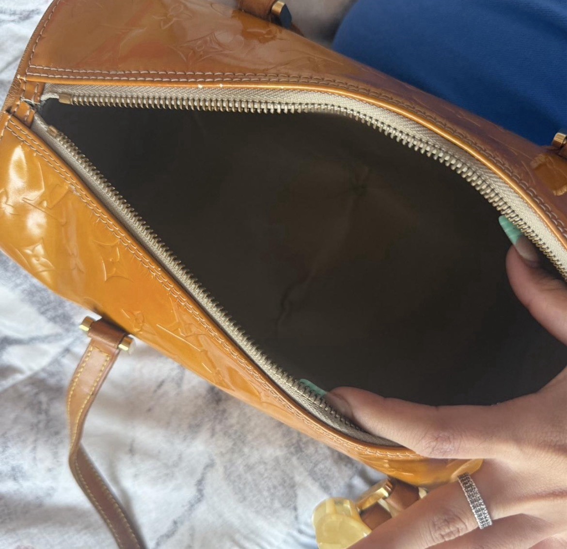 Louis Vuitton Vernis Monogram Bedford Cylinder Zip Shoulder Bag Brown Gold