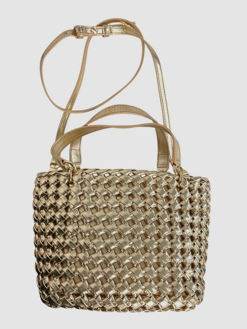 THEMOIRE Women’s Gold Kobo Knot Metallic Laminated Shoulder Purse Bag
