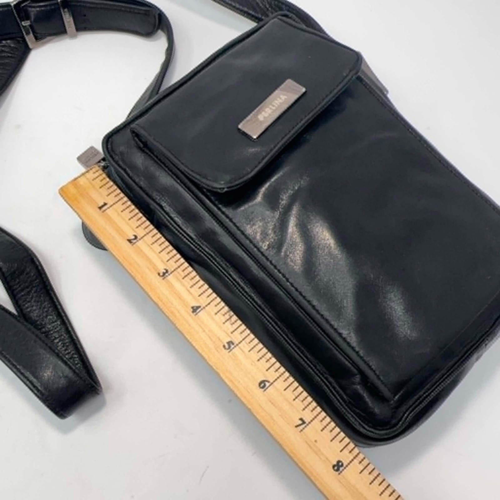 Perlina Genuine Leather Crossbody Organizer Bag Black Travel Passport Purse Soft