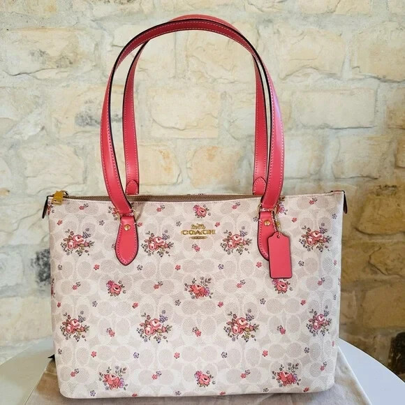 Coach Gallery Signature Floral Print Shoulder Bag Tote /Wallet Sand Multi NWT
