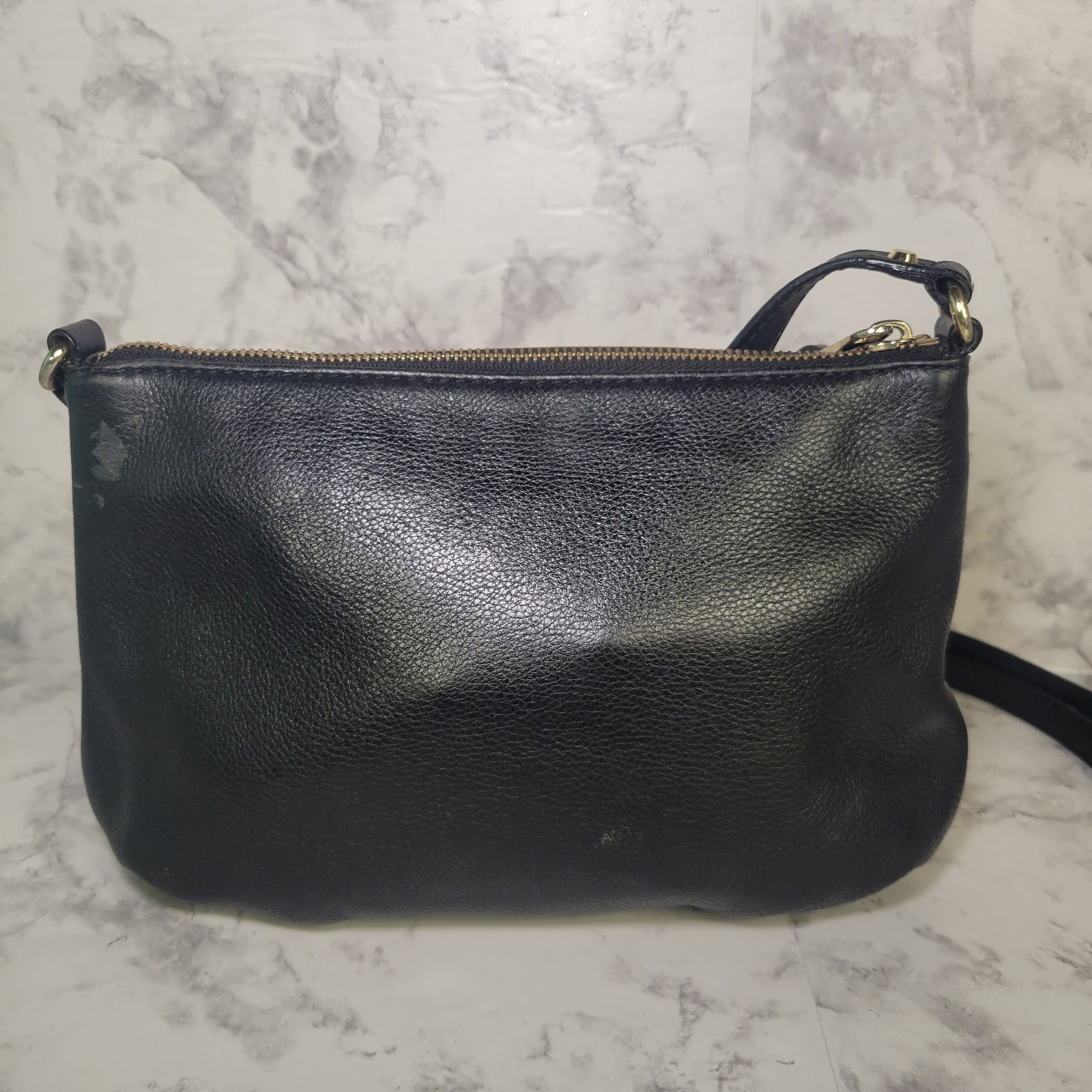 Michael Kors Black Pebbled Leather Crossbody Bag Gold Hardware Front Zip Pocket