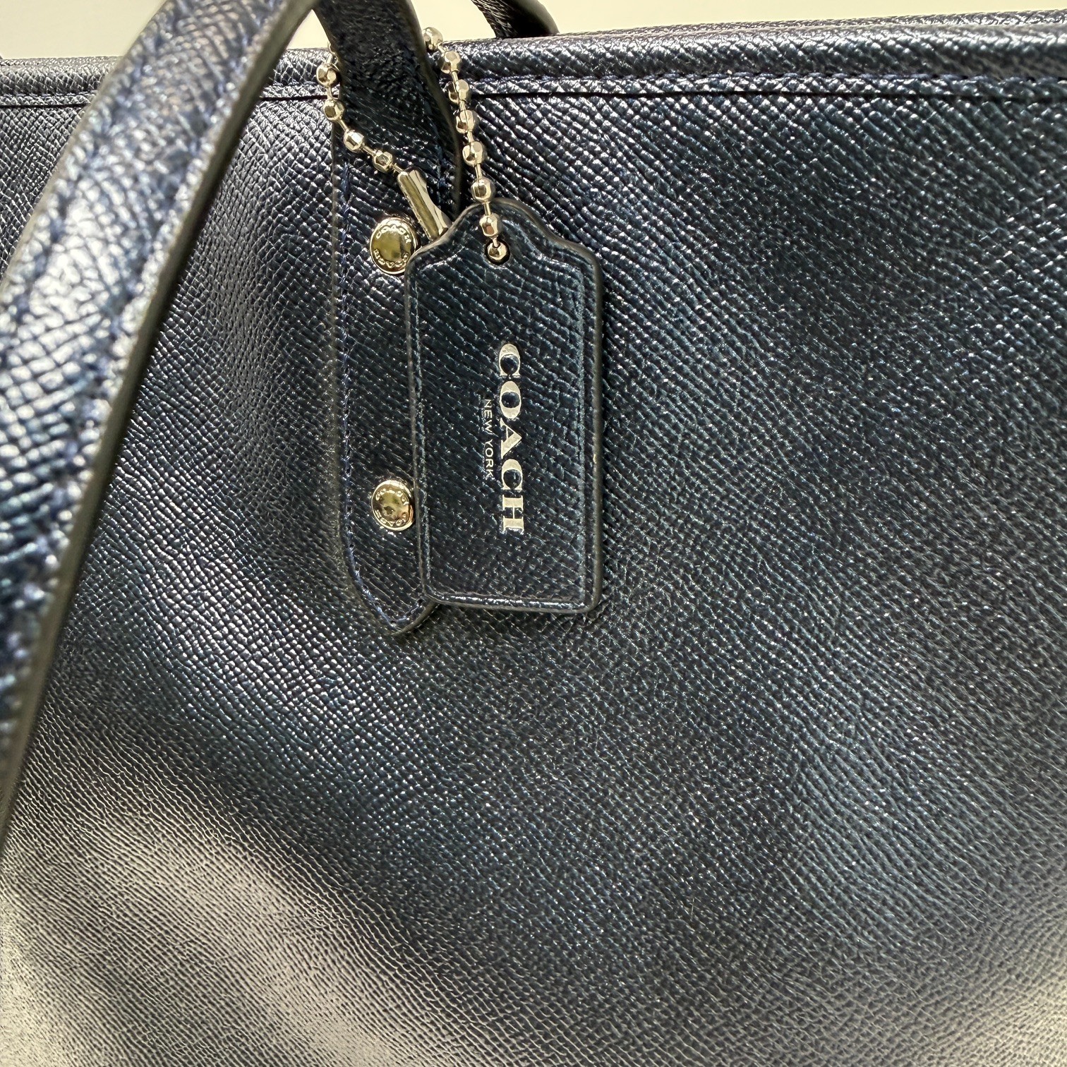 Coach City Zip Top Leather Tote Shoulder Bag Metallic Blue Style 27515