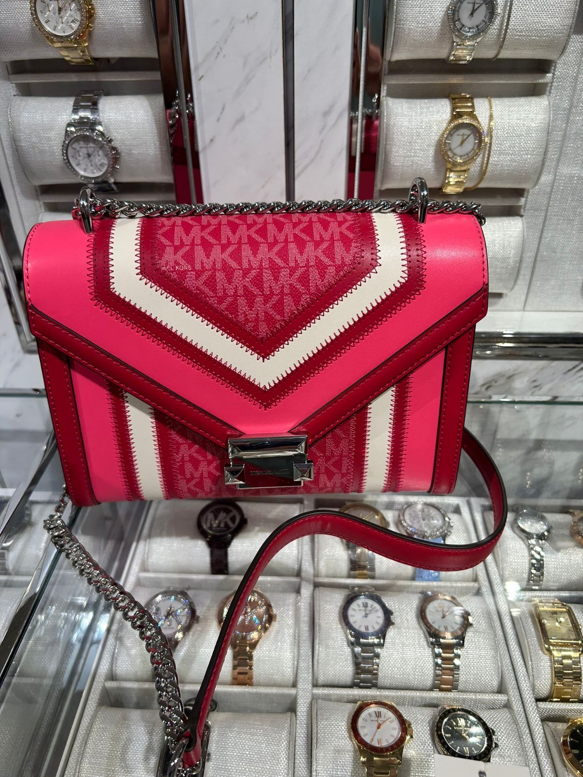 Michael Kors Whitney Medium Color-Block Logo Shoulder Bag Dark Raspberry Multi