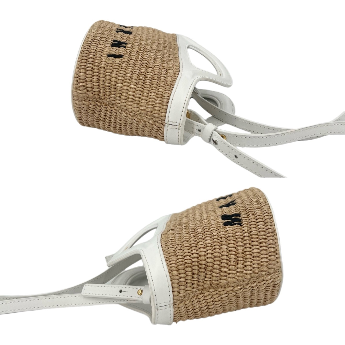 Marni Mini Beige Straw White Leather Gold HW Bucket Bag Duty Paid