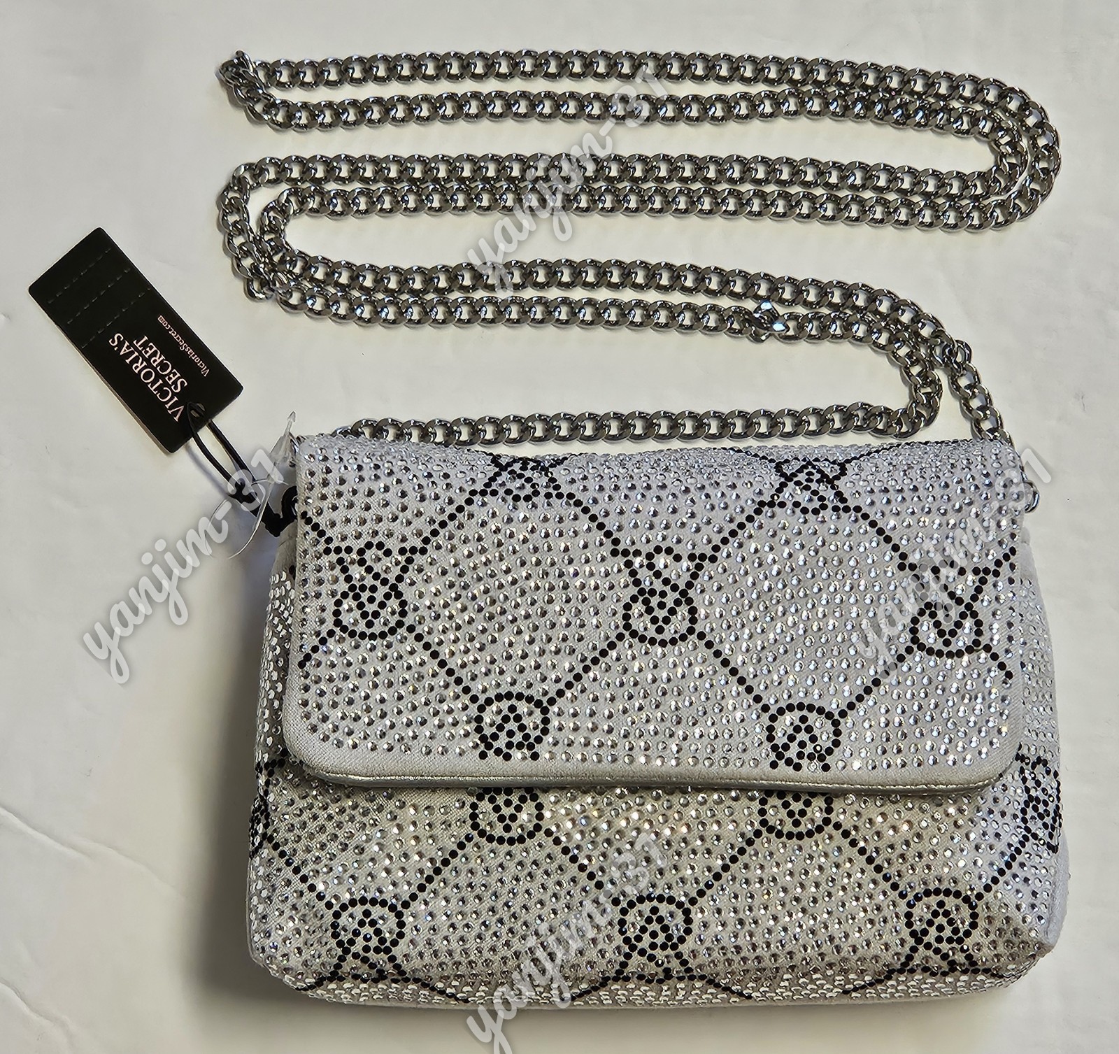 VICTORIA SECRET MICRO CROSSBODY BAG – RHINESTONE – SILVER – NEW ip