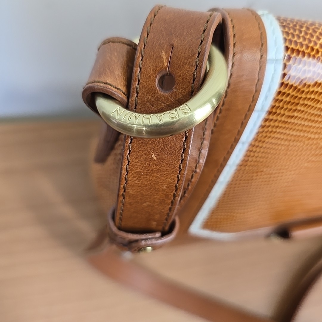 Brahmin Brown Leather Snake Embossed Satchel Crossbody Purse Oxford Flap