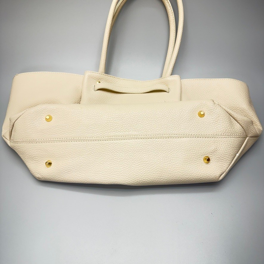 Isadora Italian Made Oversized Cream Pebbled Leather Tote Bag Summer Statement
