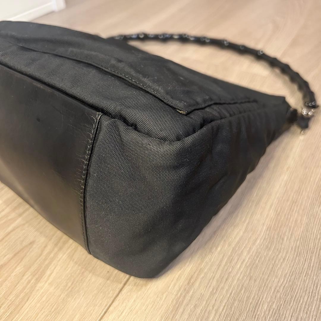 Authentic GUCCI Bamboo Handle Nylon Shoulder Bag Black 28cm x 24cm x 11.5cm