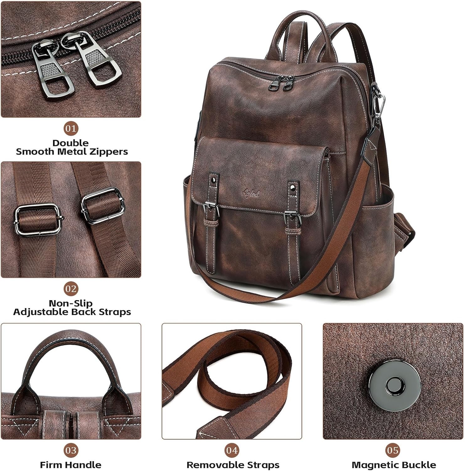 Backpack Purse for Women PU Leather Back Packs Designer Ladies Shoulder Bag Fash