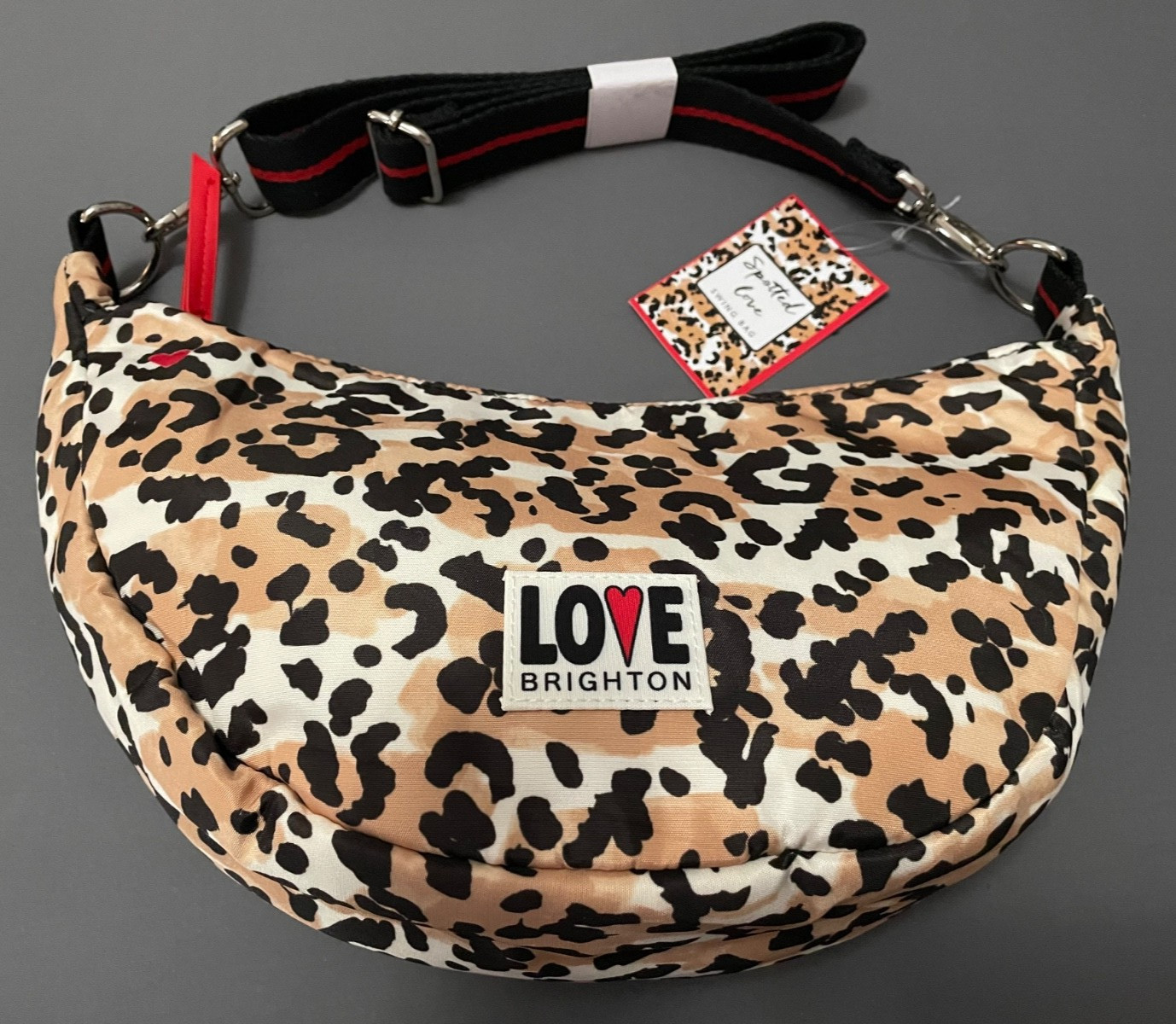 SPOTTED LEOPARD LOVE SWING BAG BY BRIGHTON Adjust Strap/Zipper Pocket – NWT!