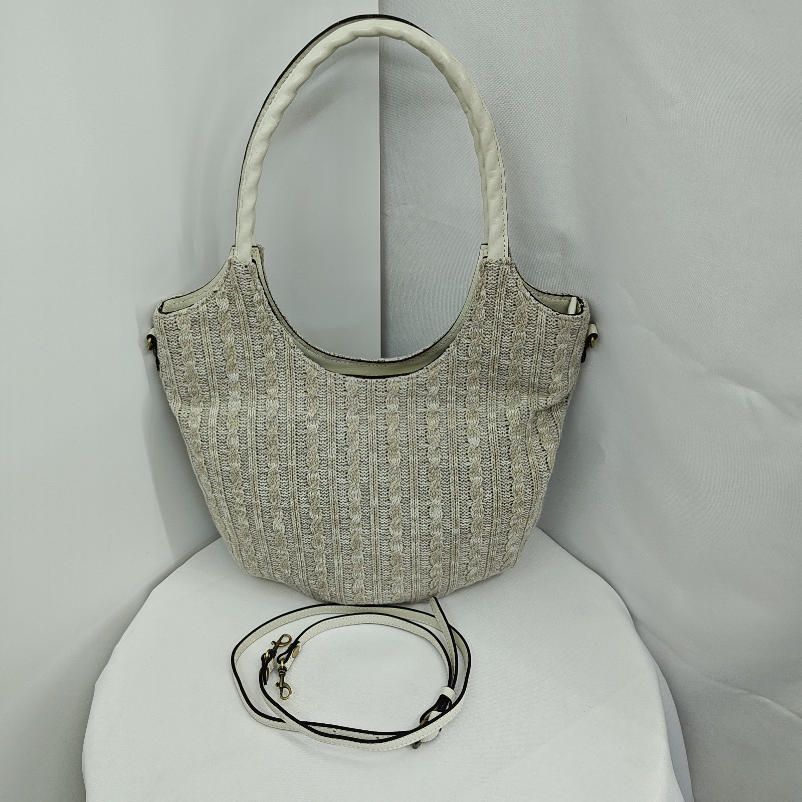 Patrisha Nash Cable Knit Shoulder Handbag Oatmeal Beige Ivory Convertible