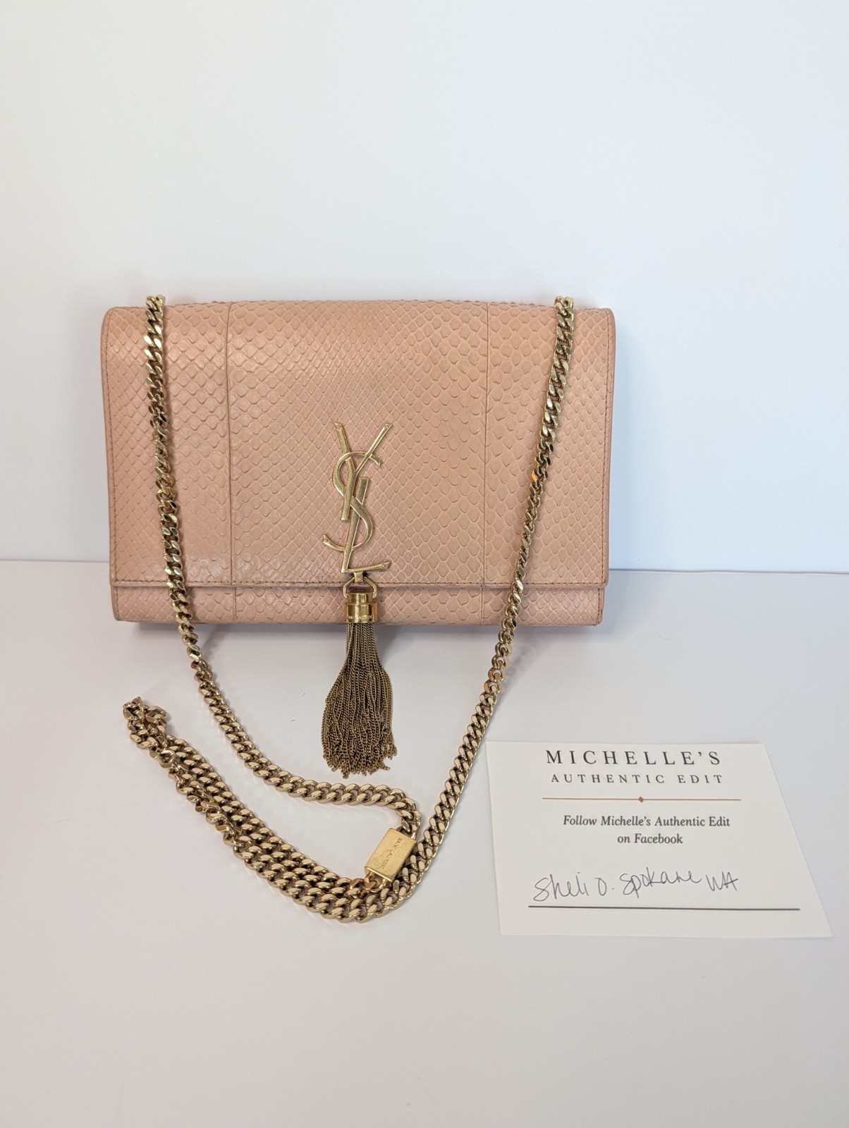 Rare Yves Saint Laurent YSL Exotic Python Medium Kate Tassel Bag Blush
