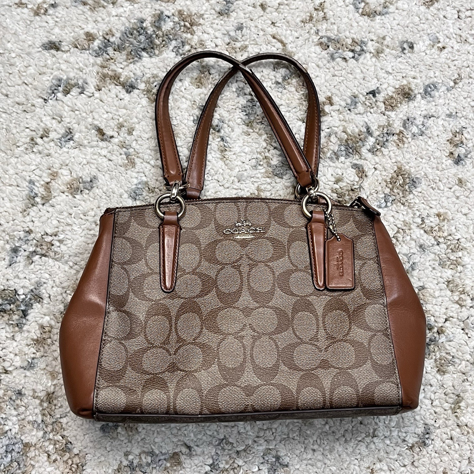 Coach f58290 Mini Christie Carryall Signature Canvas Brown Tan Satchel Bag