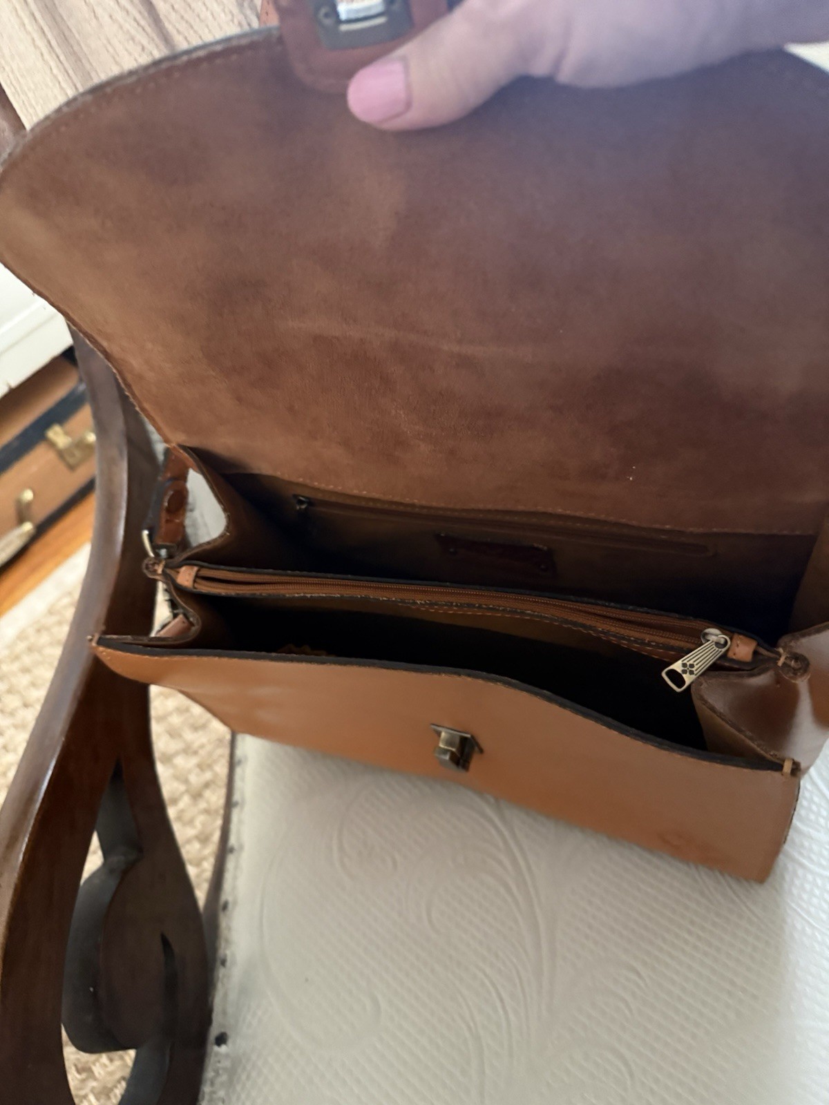 Patricia Nash stintino tooled cognac crossbody satchel / wallet.